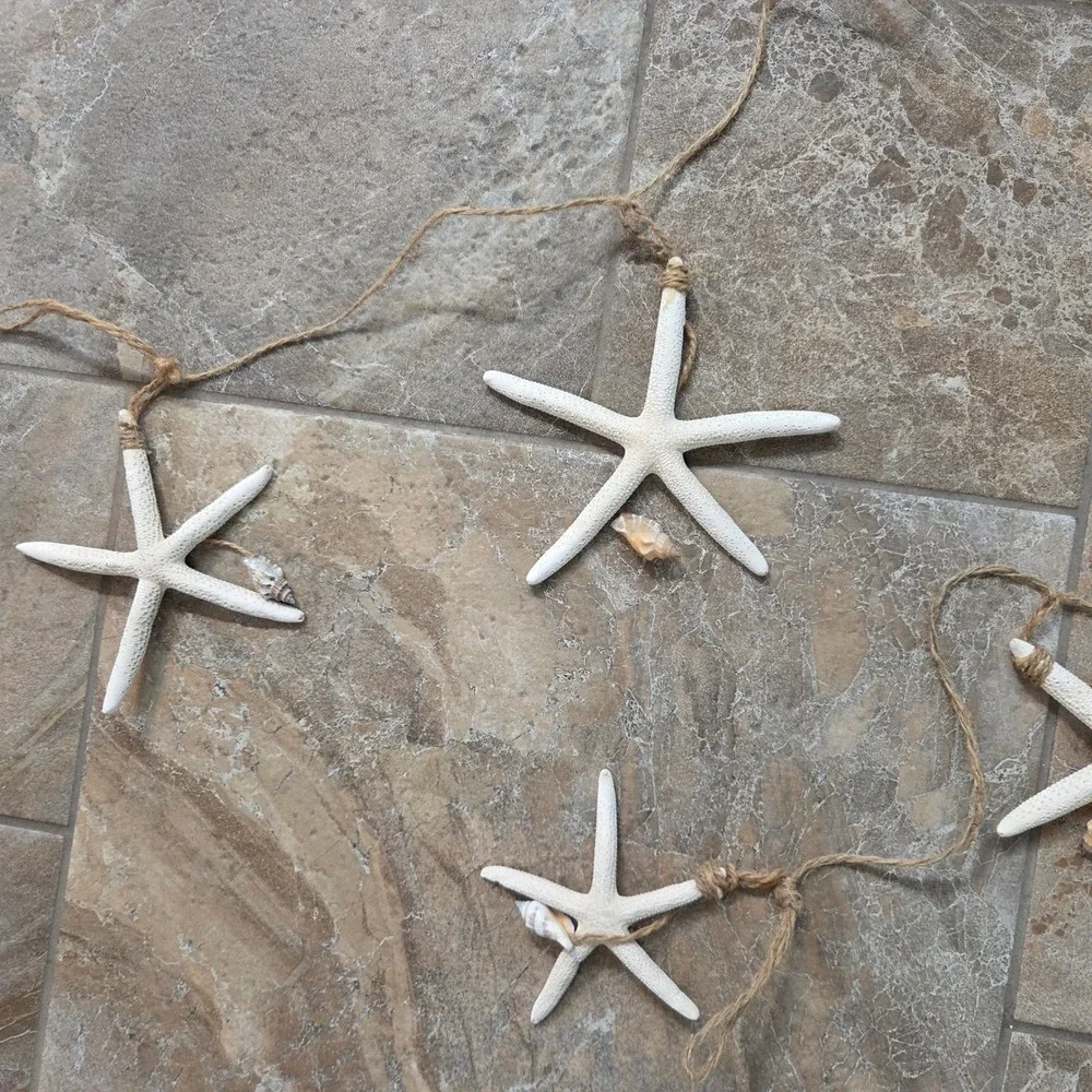 Natural Starfish and Seashell Garland (2) 5ft Jute Rope Coastal Nautical Decor